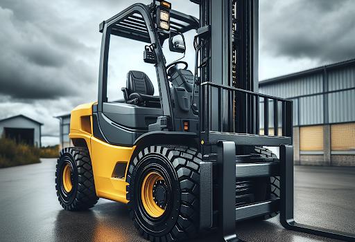 Forklift transporting cargo container