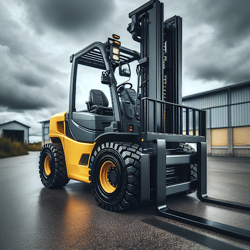 Forklift transporting cargo container